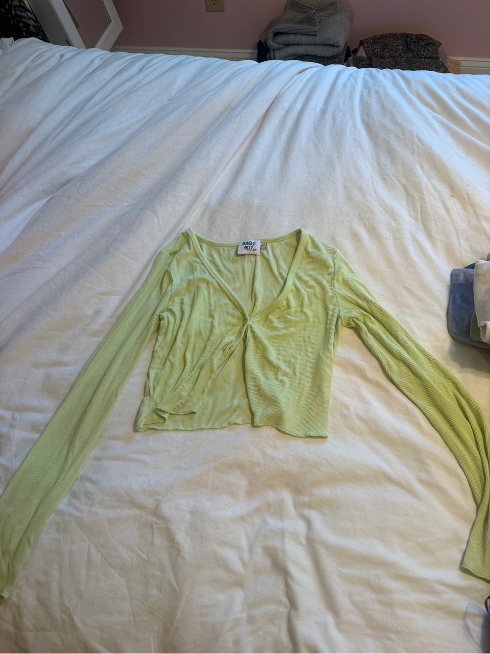 Princess Polly Light Lime Twist-Front Long Sleeve Crop Top